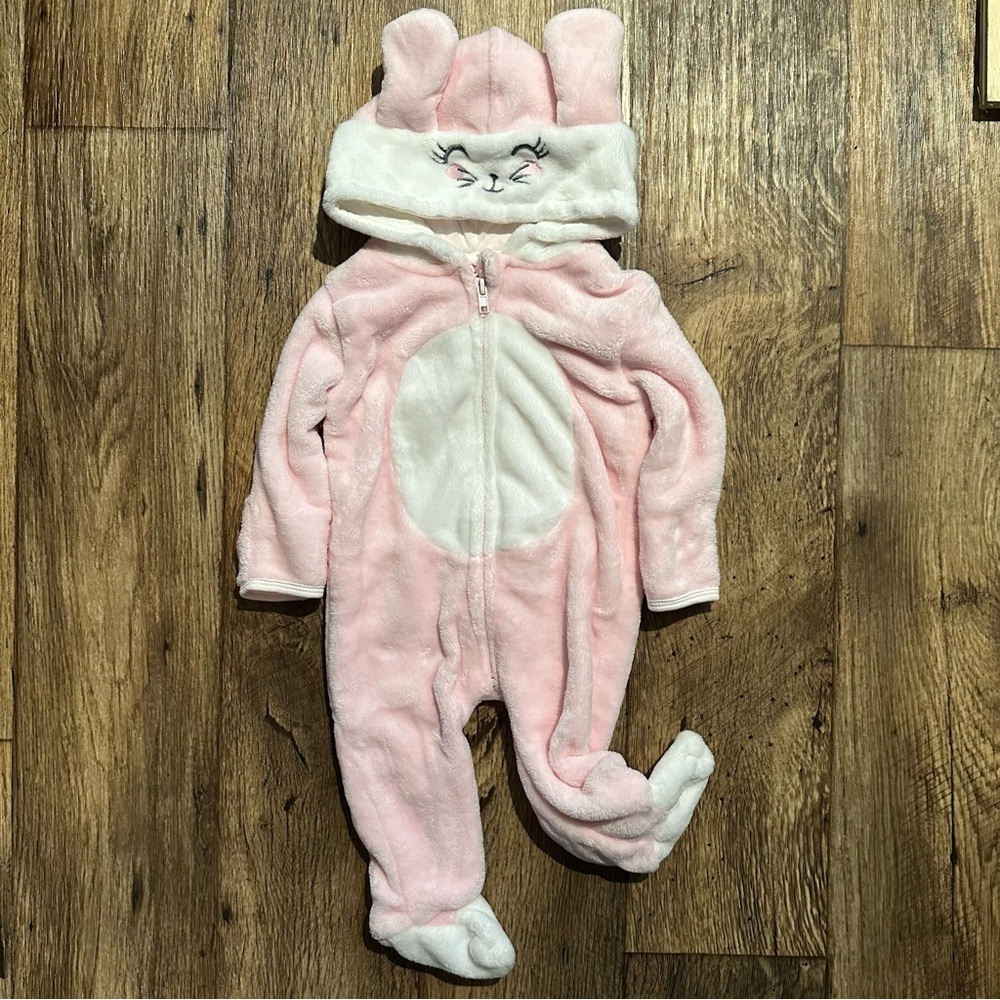 Penelope Mack Bunny Fleece Sleeper Baby Girl Pink Hooded Footed 6M